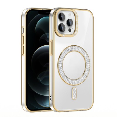 Apple iPhone 12 Pro Kılıf Pırlanta Taş Tasarımlı M-safe Şarj Özellikli Zore Karetta Silikon Kapak - 18