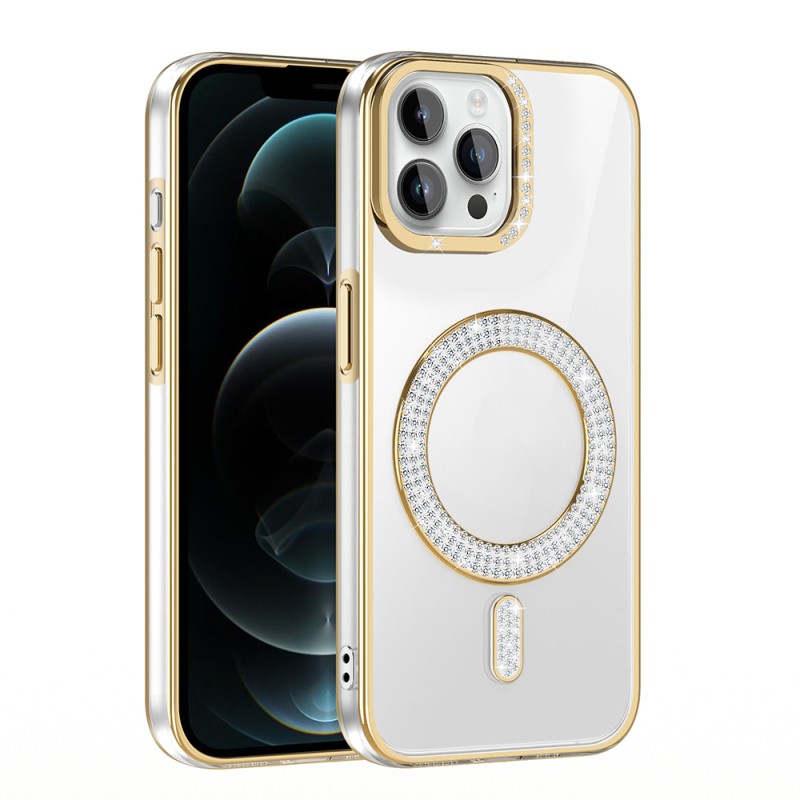 Apple iPhone 12 Pro Kılıf Pırlanta Taş Tasarımlı M-safe Şarj Özellikli Zore Karetta Silikon Kapak - 18