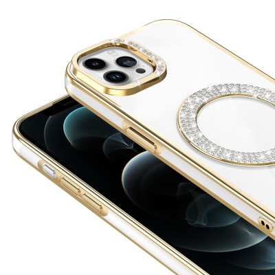 Apple iPhone 12 Pro Kılıf Pırlanta Taş Tasarımlı M-safe Şarj Özellikli Zore Karetta Silikon Kapak - 19