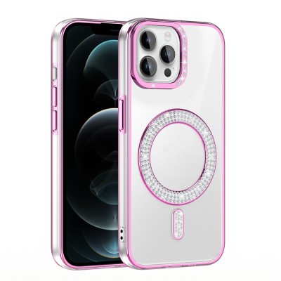 Apple iPhone 12 Pro Kılıf Pırlanta Taş Tasarımlı M-safe Şarj Özellikli Zore Karetta Silikon Kapak - 12
