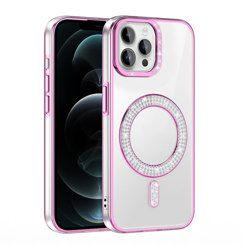 Apple iPhone 12 Pro Kılıf Pırlanta Taş Tasarımlı M-safe Şarj Özellikli Zore Karetta Silikon Kapak - 12
