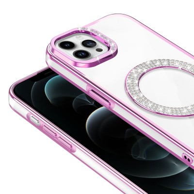 Apple iPhone 12 Pro Kılıf Pırlanta Taş Tasarımlı M-safe Şarj Özellikli Zore Karetta Silikon Kapak - 13