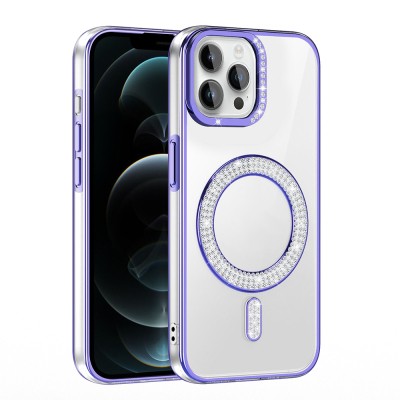 Apple iPhone 12 Pro Kılıf Pırlanta Taş Tasarımlı M-safe Şarj Özellikli Zore Karetta Silikon Kapak - 16