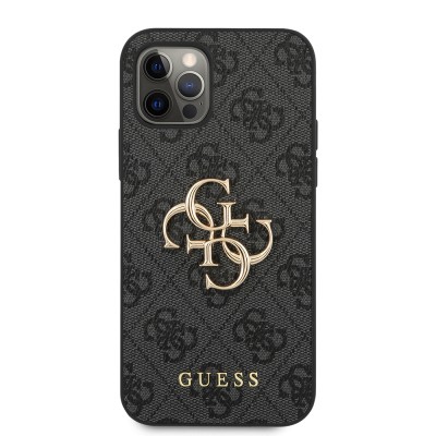 Apple iPhone 12 Pro Max Case Guess Original Licensed Large Metal Logo Design PU Leather Cover - 6
