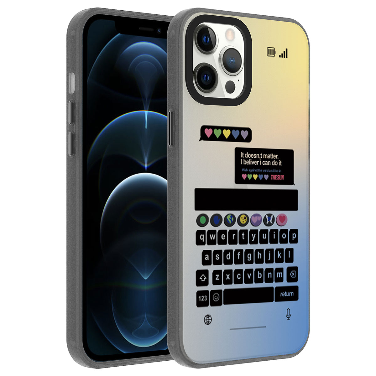 Apple iPhone 12 Pro Max Kılıf Desenli Zore Dragon Sert Kapak - Klavye