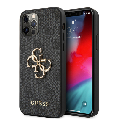 Apple iPhone 12 Pro Max Kılıf Guess Orjinal Lisanslı PU Deri Büyük Metal Logo Dizaynlı Kapak - Guess