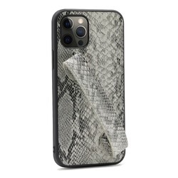 Apple iPhone 12 Pro Max Kılıf Kajsa Glamorous Serisi Snake Handstrap Kapak Gri