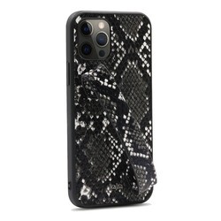 Apple iPhone 12 Pro Max Kılıf Kajsa Glamorous Serisi Snake Handstrap Kapak Siyah