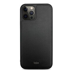 Apple iPhone 12 Pro Max Kılıf Kajsa Luxe Collection Hakiki Deri Kapak Siyah