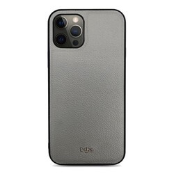 Apple iPhone 12 Pro Max Kılıf Kajsa Luxe Collection Hakiki Deri Kapak Gri