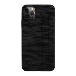 Apple iPhone 12 Pro Max Kılıf Kajsa Wave Pattern Handstrap Kapak Siyah