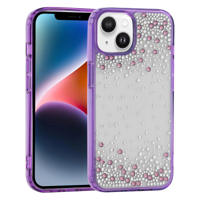 Apple iPhone 13 Case Airbag Design Droplet Rhinestone Transparent Zore Pera Silicone Cover - Zore