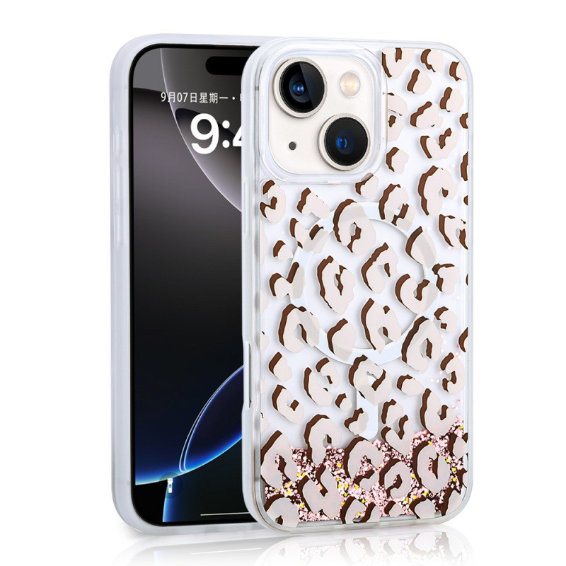 Apple iPhone 13 Case Liquid Glitter Printed Transparent Back Surface Zore Mossa Silicone Cover - 5