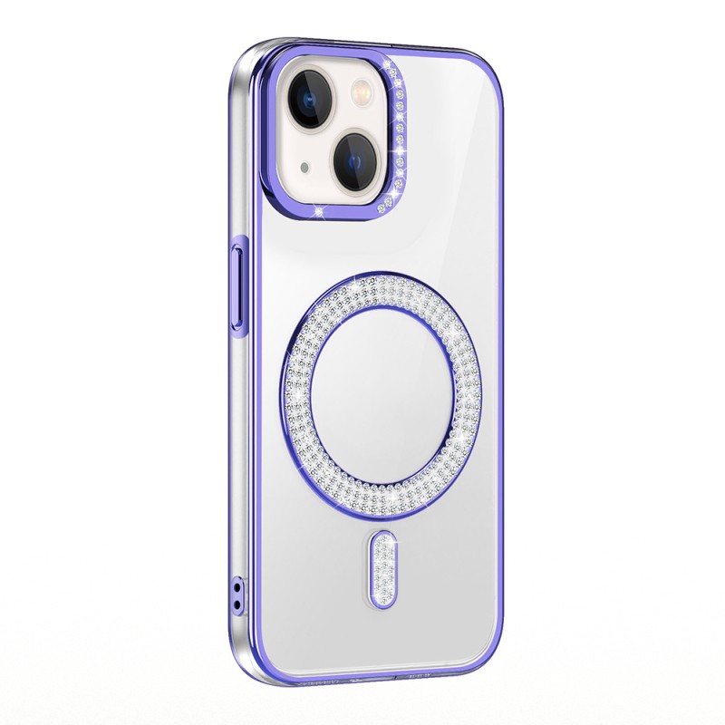 Apple iPhone 13 Case Magsafe Charging Feature Diamond Stone Design Zore Karetta Silicone Cover - 7