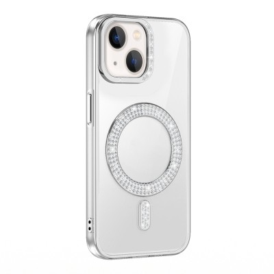 Apple iPhone 13 Case Magsafe Charging Feature Diamond Stone Design Zore Karetta Silicone Cover - 4