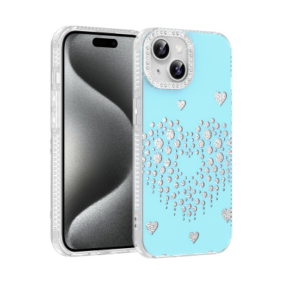 Apple iPhone 13 Case Teardrop Rhinestones Zore Rivas Hard PC Cover - Zore