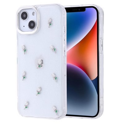 Apple iPhone 13 Kılıf Airbag Tasarımlı Simli Şeffaf Zore Kutup Kapak - Zore