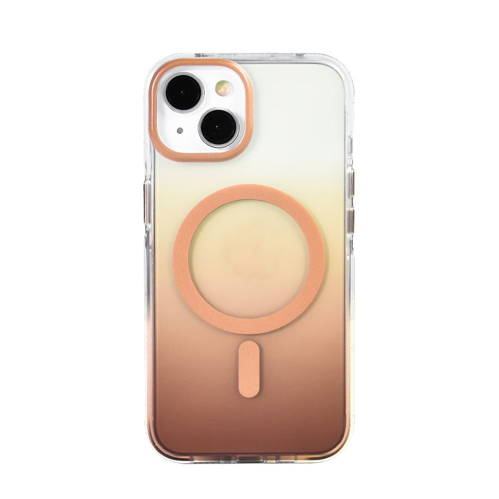 iPhone 13 Kılıf M-safe Şarj Özellikli Transparan Renk Geçişli NXXA Toros Kapak - Gold