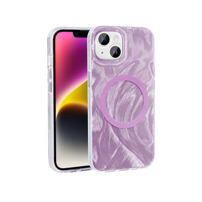 Apple iPhone 13 Kılıf M-safe Şarj Özellikli Fırça Boya Desenli Zore Palet Kapak - Zore