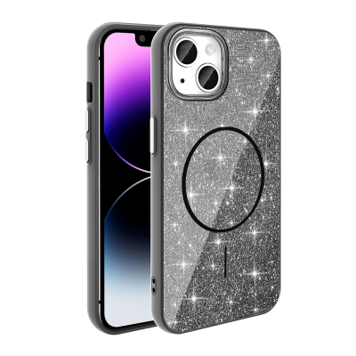 Apple iPhone 13 Kılıf M-safe Şarj Özellikli Parlayan Simli Zore Okso Kapak - Zore