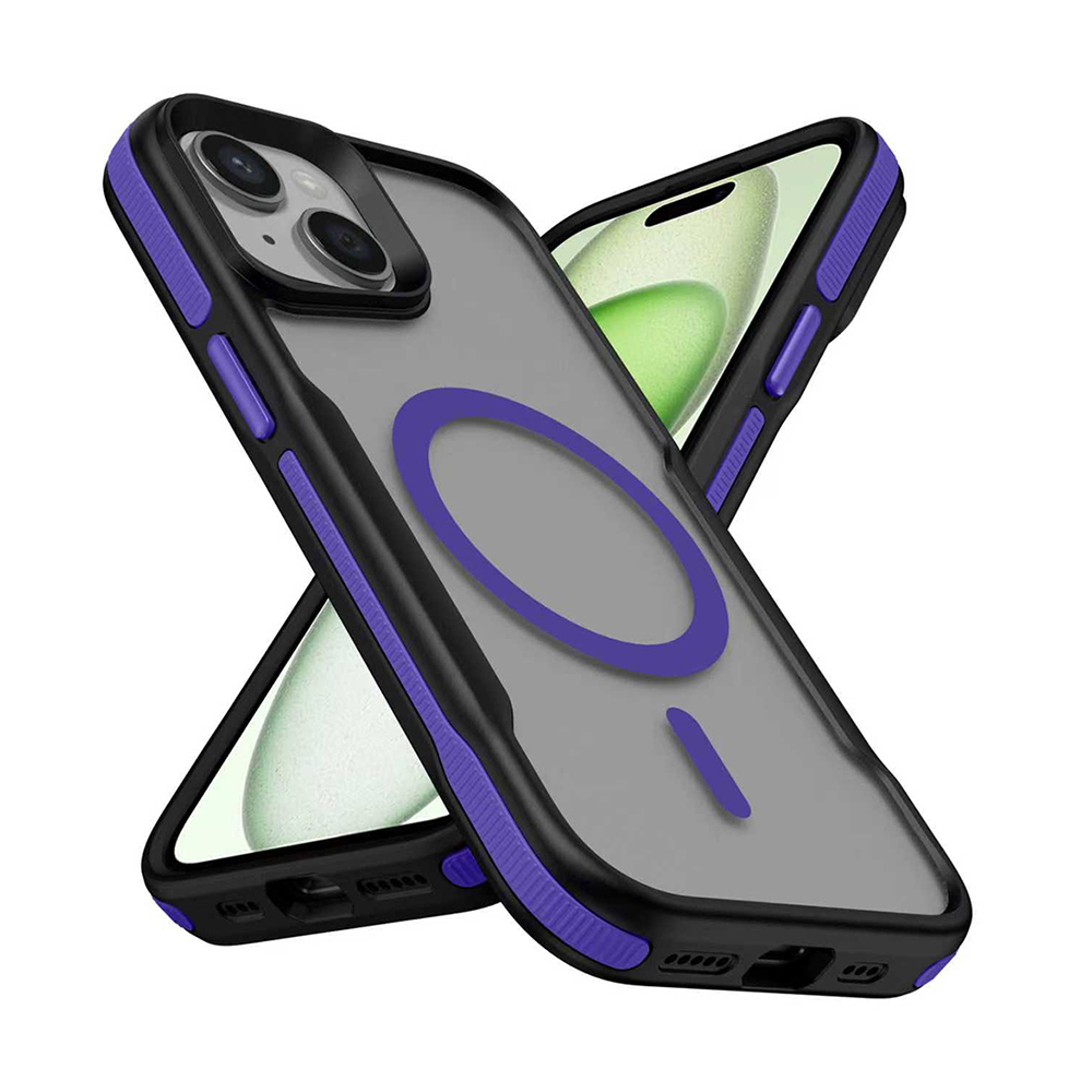 iPhone 13 Kılıf M-safe Şarj Özellikli Renkli Kenar Airbag Şeritli Zore Lamer Kapak - Mor