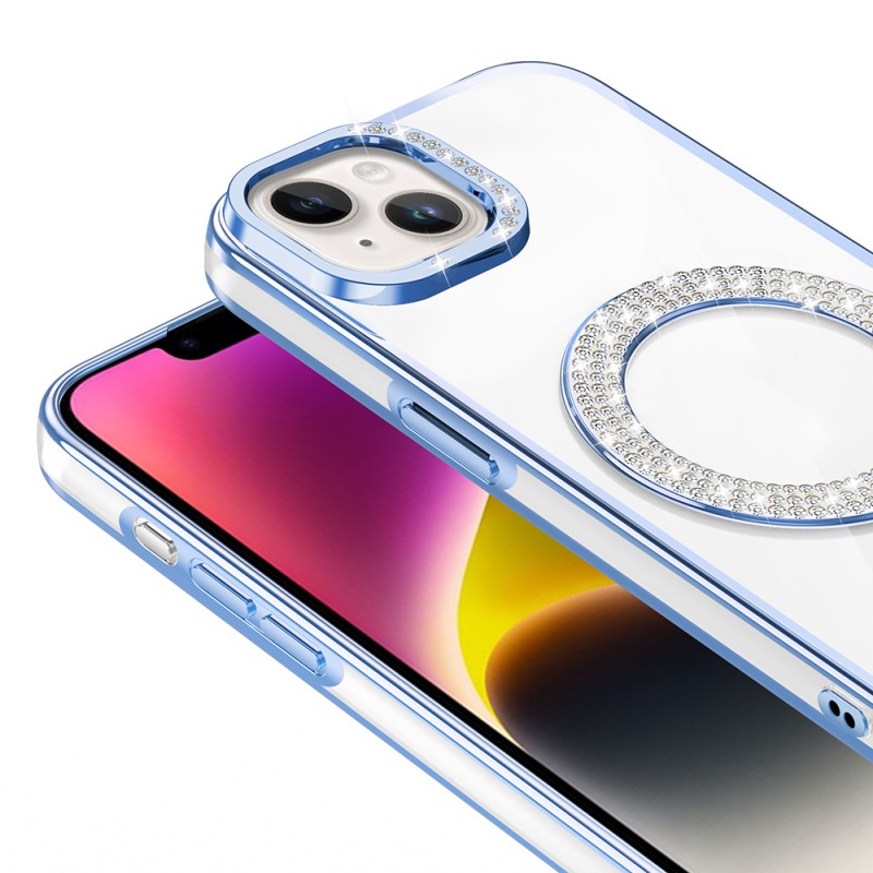 Apple iPhone 13 Kılıf Pırlanta Taş Tasarımlı M-safe Şarj Özellikli Zore Karetta Silikon Kapak - 9
