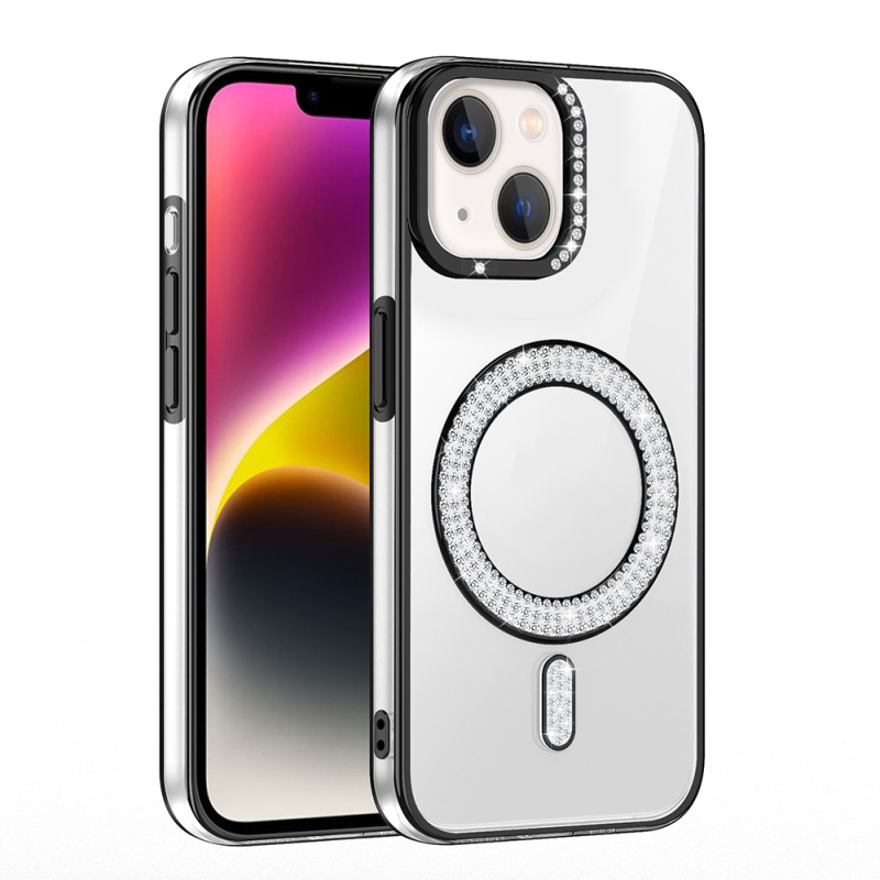 Apple iPhone 13 Kılıf Pırlanta Taş Tasarımlı M-safe Şarj Özellikli Zore Karetta Silikon Kapak - 10