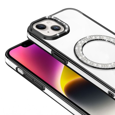 Apple iPhone 13 Kılıf Pırlanta Taş Tasarımlı M-safe Şarj Özellikli Zore Karetta Silikon Kapak - 11