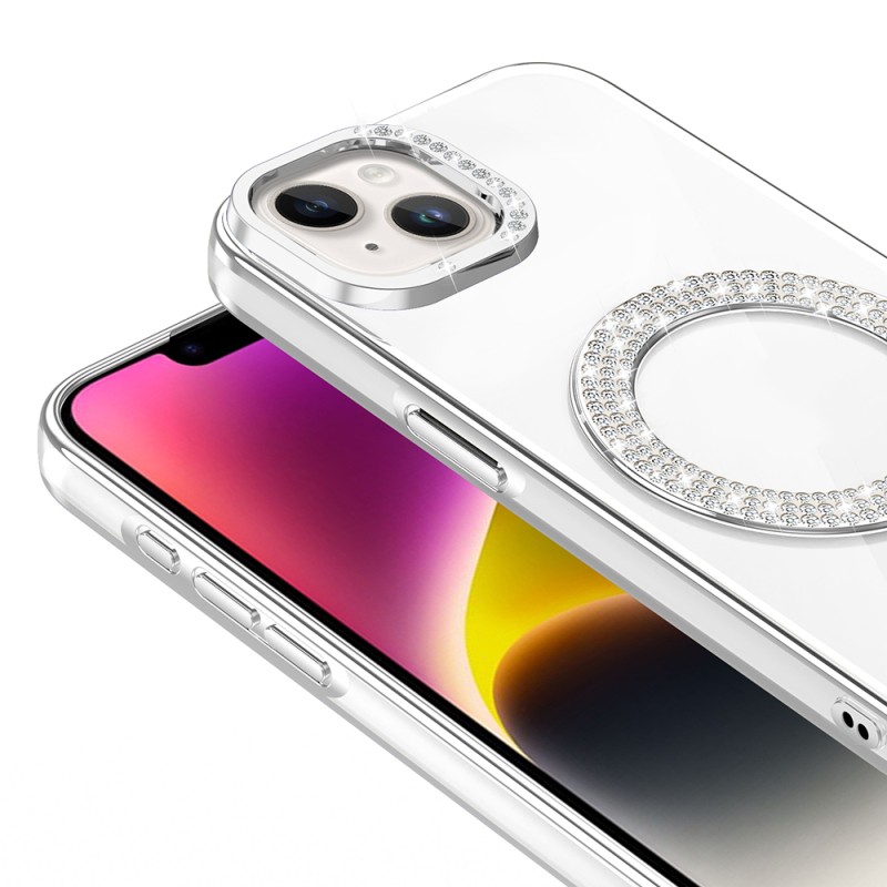 Apple iPhone 13 Kılıf Pırlanta Taş Tasarımlı M-safe Şarj Özellikli Zore Karetta Silikon Kapak - 13