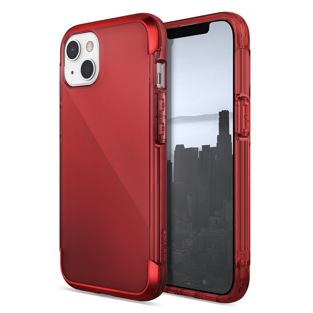Apple iPhone 13 Kılıf Raptic Air Serisi Airbag Tasarımlı Metal Köşelikli Şeffaf Kapak - Kırmızı