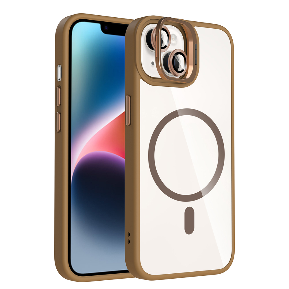 iPhone 13 Kılıf Standlı ve Kamera Lens Hediyeli M-Safe Şarj Özellikli NXXA Etro Kapak - Desert Titan