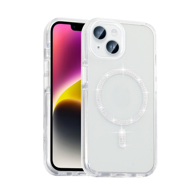 Apple iPhone 13 Kılıf Taşlı Tasarım M-safe Şarj Özellikli Zore Koment Silikon Kapak - Zore