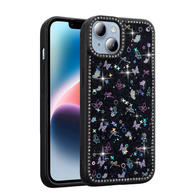 Apple iPhone 13 Kılıf Taşlı ve Simli Tasarım Zore Azra Kapak - Zore