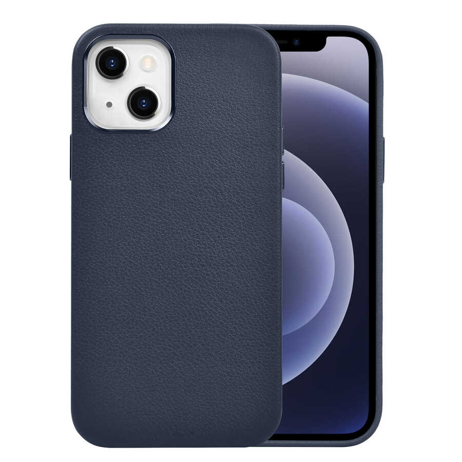 Apple iPhone 13 Kılıf Wiwu Calfskin Kapak - Lacivert
