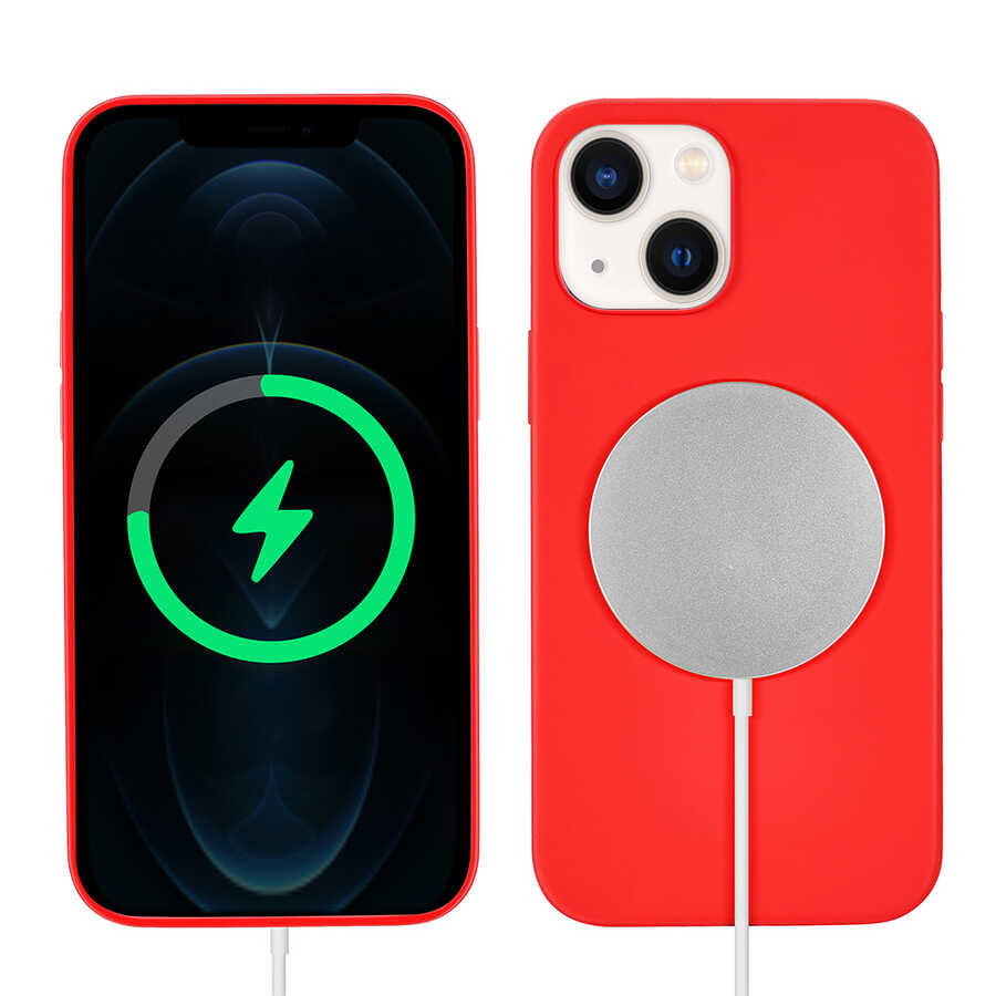 Apple iPhone 13 Kılıf Zore Silksafe Wireless Kapak - Kırmızı