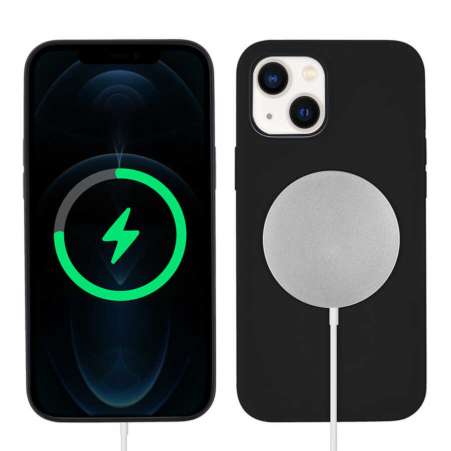 Apple iPhone 13 Kılıf Zore Silksafe Wireless Kapak - Siyah