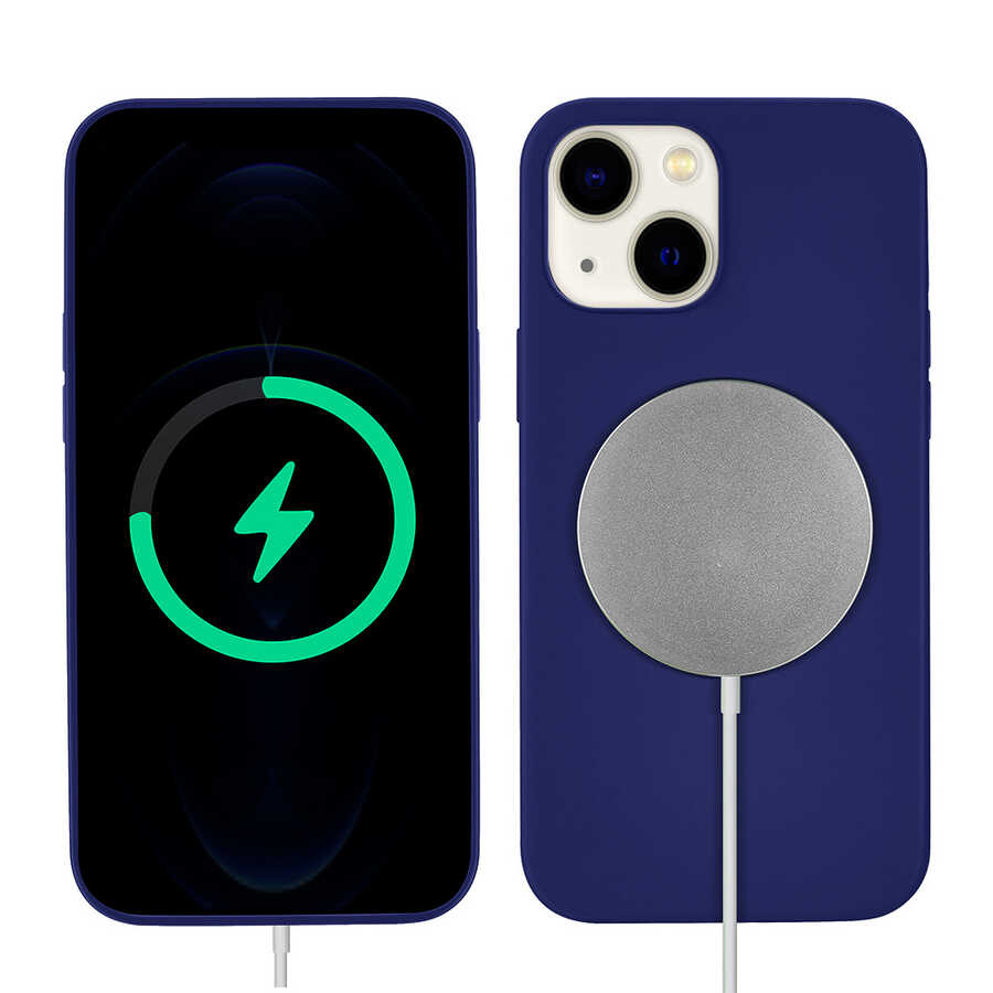 Apple iPhone 13 Kılıf Zore Silksafe Wireless Kapak - Mavi