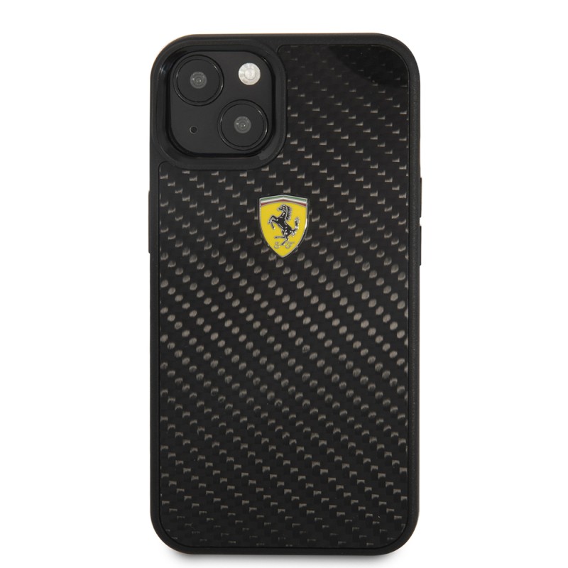 Apple iPhone 13 Mini Case Ferrari Original Licensed Classic Metal Logo Carbon Design Cover - 4