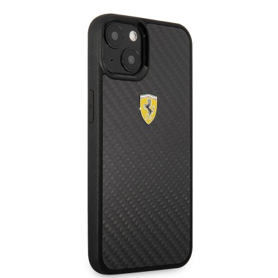 Apple iPhone 13 Mini Case Ferrari Original Licensed Classic Metal Logo Carbon Design Cover - 5