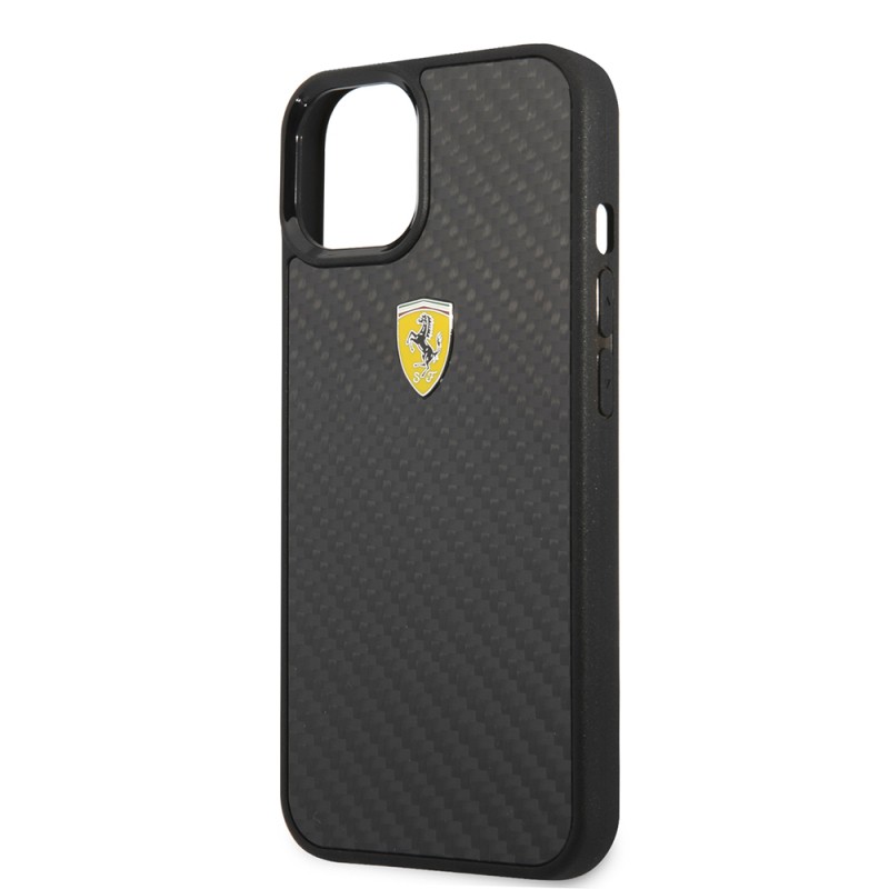 Apple iPhone 13 Mini Case Ferrari Original Licensed Classic Metal Logo Carbon Design Cover - 7