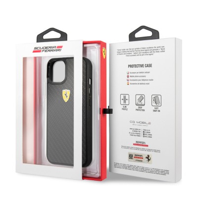Apple iPhone 13 Mini Case Ferrari Original Licensed Classic Metal Logo Carbon Design Cover - 9