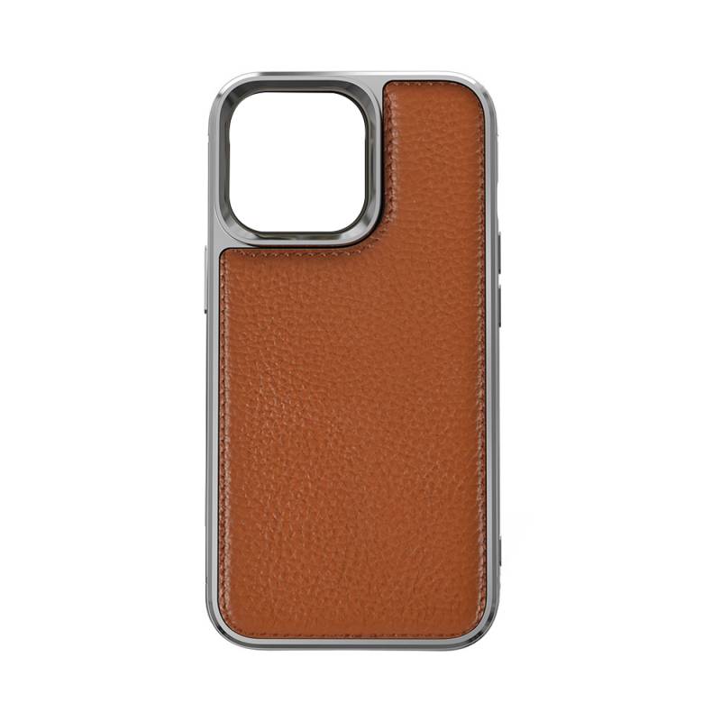 Apple iPhone 13 Mini Kılıf Wiwu Genuine Leather Silver Calfskin Orjinal