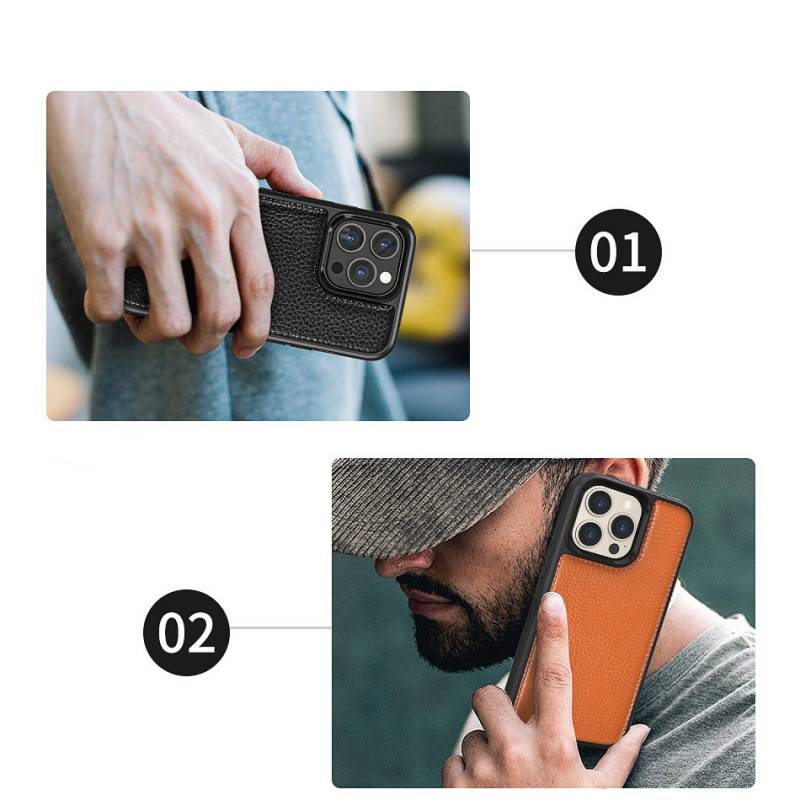 Apple iPhone 13 Mini Kılıf Wiwu Genuine Leather Plastic Calfskin Orjinal Deri Kapak - 10