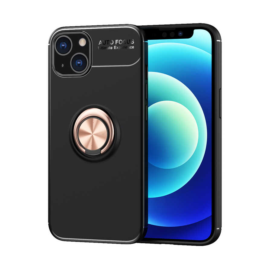 Apple iPhone 13 Mini Kılıf Zore Ravel Silikon Kapak - Siyah-Rose Gold