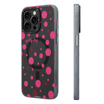 Apple iPhone 13 Pro Kılıf M-safe Şarj Özellikli Polka Dot Desenli Youngkit Spots Serisi Kapak - Youngkit