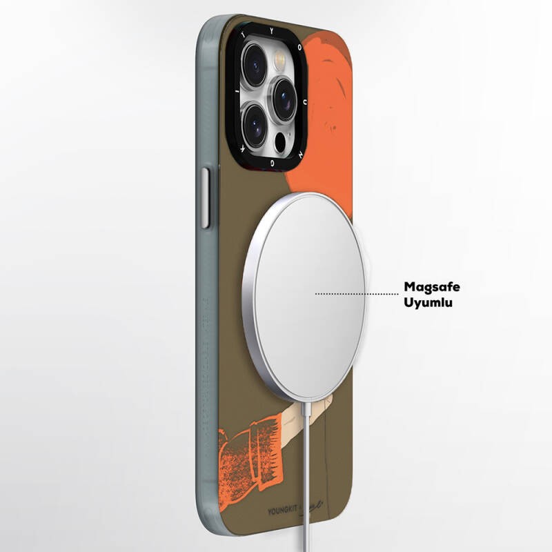 Apple iPhone 13 Pro Kılıf M-safe Şarj Özellikli Youngkit Orange Serisi Flying Balloon Kapak - 3