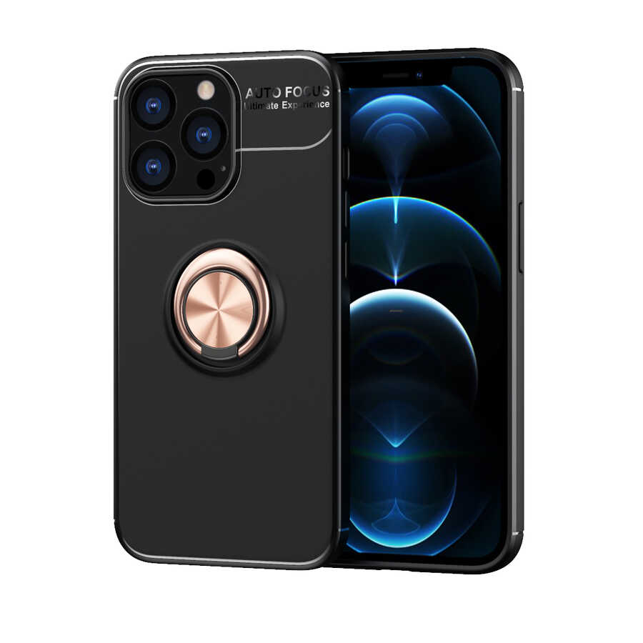 Apple iPhone 13 Pro Kılıf Zore Ravel Silikon Kapak - Siyah-Rose Gold