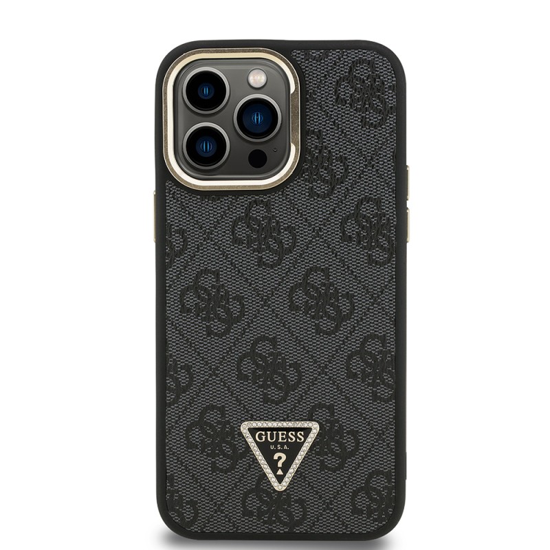 Apple iPhone 13 Pro Max Case Guess Original Licensed PU Leather Stone Triangle Logo 4G Patterned Camera Stand Cover - 6