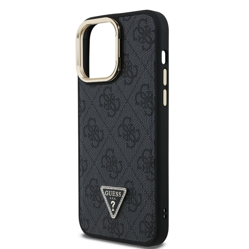 Apple iPhone 13 Pro Max Case Guess Original Licensed PU Leather Stone Triangle Logo 4G Patterned Camera Stand Cover - 9