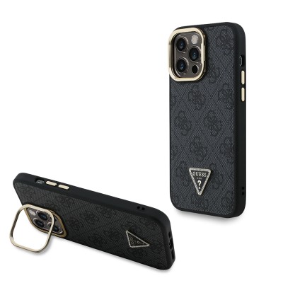 Apple iPhone 13 Pro Max Case Guess Original Licensed PU Leather Stone Triangle Logo 4G Patterned Camera Stand Cover - 2